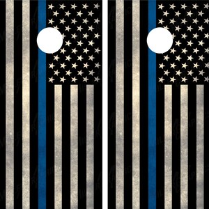 Police Thin Blue Line American Flag Cornhole Wraps Decals