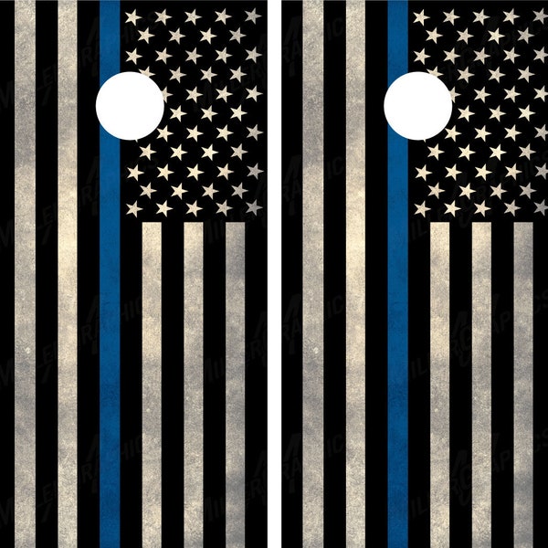 Police Thin Blue Line American Flag Cornhole Wraps Decals