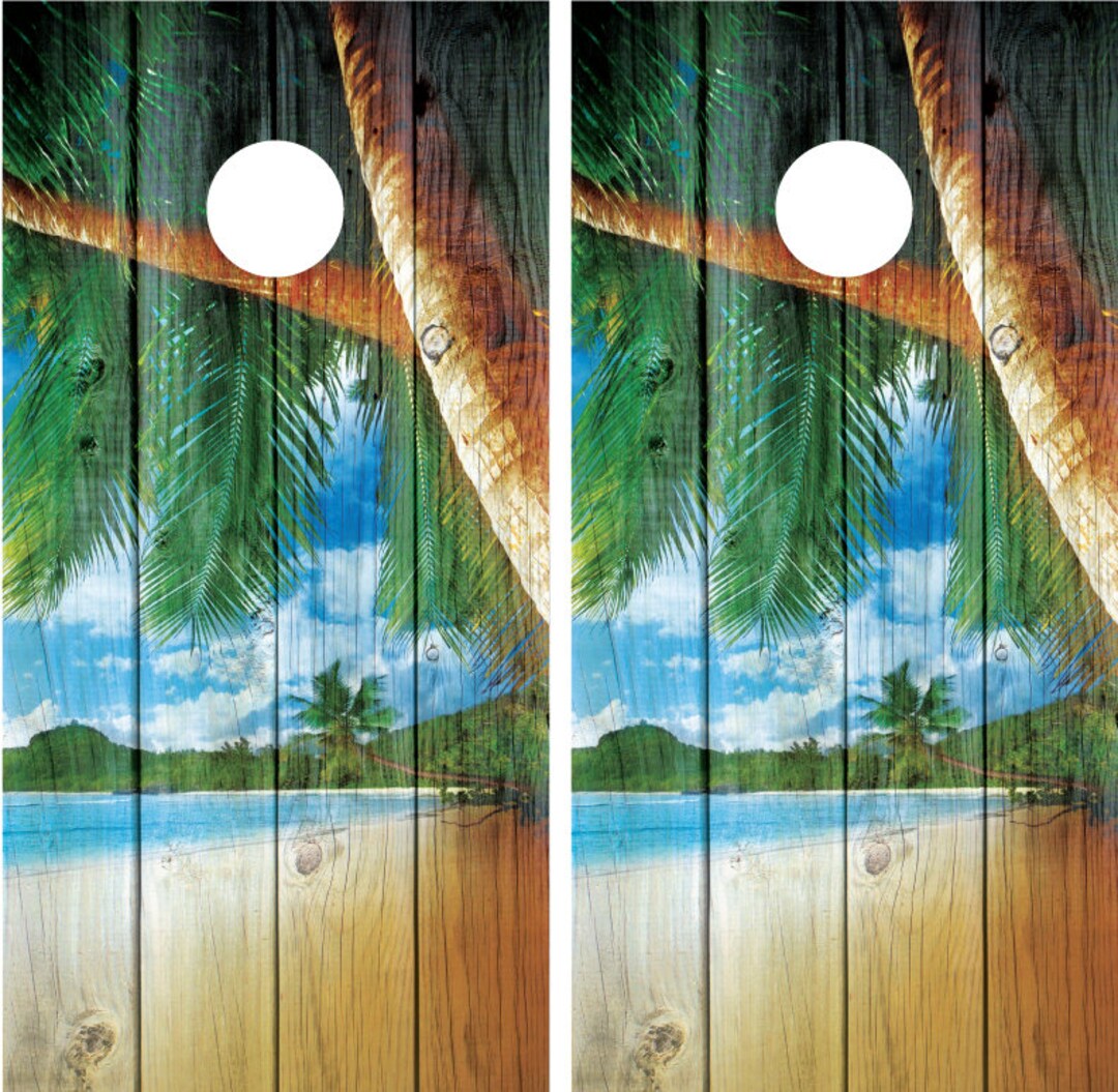 Beach Shore Cornhole Board Wraps, Corn Hole Board WRAPS ONLY Skins Decals Laminated Cornhole Boards Cornhole Decal Bags 840059