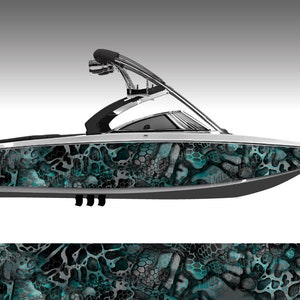 Camo Boat Wrap Kit &quot;Chameleon Black and Aqua XD&quot; 3M Cast Vinyl - 15 Sizes Available