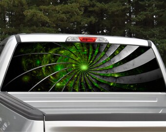 Metal Spiral (Green) Abstract Rear Window Graphic Decal Truck SUV (Perforated)