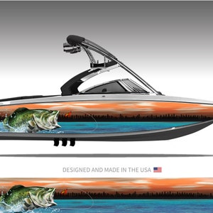 Bass Jumping Out of Water Boat Wrap Kit 3M Cast Vinyl - 15 Sizes Available