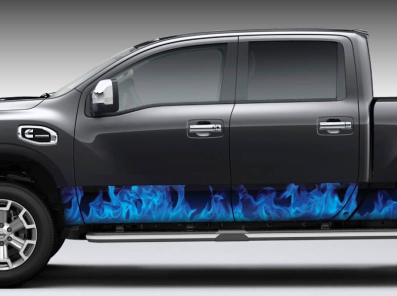 Flames Fire blue Rocker Panel Graphic Decal Wrap Kit Truck Etsy