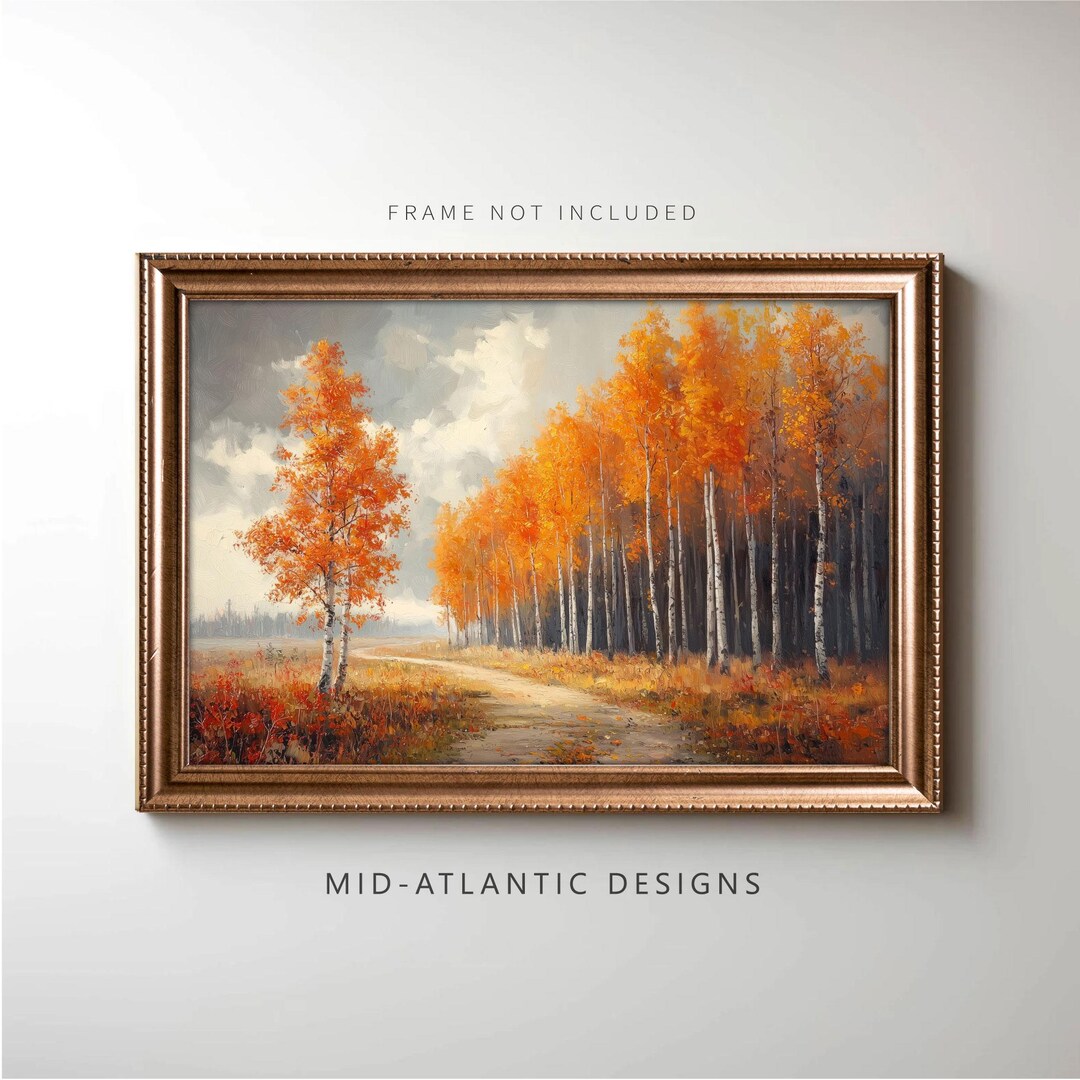 Autumn Birch Path Canvas or Poster Print – Fall Landscape Wall Art ...