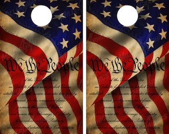 We The People American Flag V2 Cornhole Wraps Decals Vintage Distressed