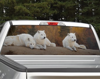 Wolves White #2 Scenery Rear Window Graphic Decal for Truck SUV (Perforated)