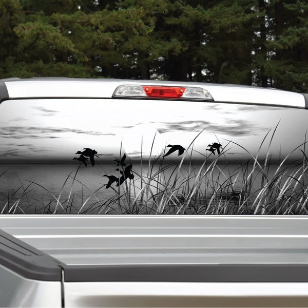 Ducks Flying (black and white) Rear Window Graphic Decal Truck SUV (Perforated)