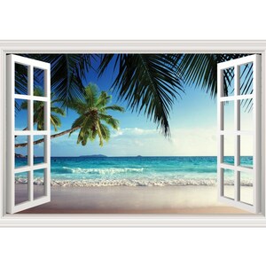 Beach Ocean Waves #2 Palm Trees Wall Decal Sticker Graphic - 4 Sizes Available