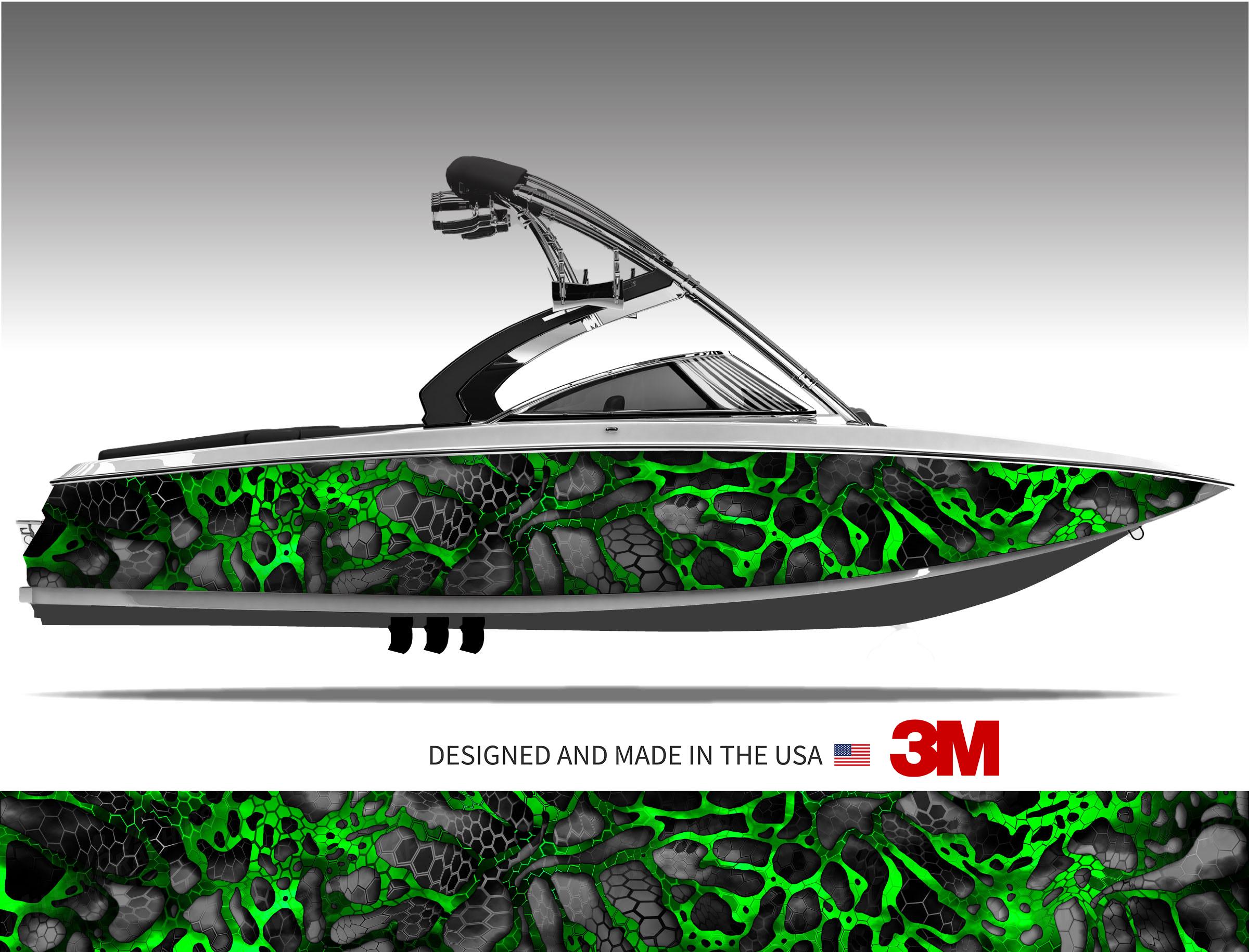 Chameleon XD2 Black and Green Camo Boat Wrap Kit 3M Premium Cast