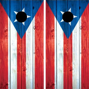 Puerto Rico Flag Distressed Wood Vintage Cornhole Board Decal Wrap Wraps