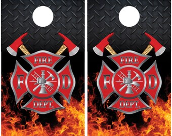 Police and Fireman Set Cornhole Board Skin Wrap Decal Set of 2 with Lamination 