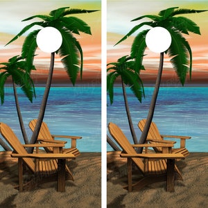 Beach Palm Trees #7 Ocean Sunset Cornhole Board Decal Wrap Wraps