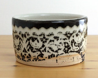 Ceramic Planter with Black and White Lace