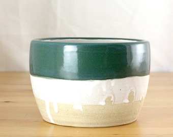 Small Ceramic Planter with Blue Green Glaze and Drainage Holes