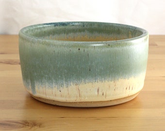 Medium Dog Bowl, Handmade Ceramic with Aqua and Yellow Glaze