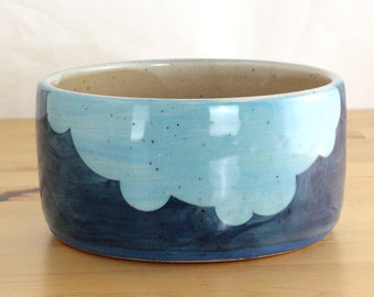 Handmade Ceramic Dog Bowl with Cloud Design, Medium Sized