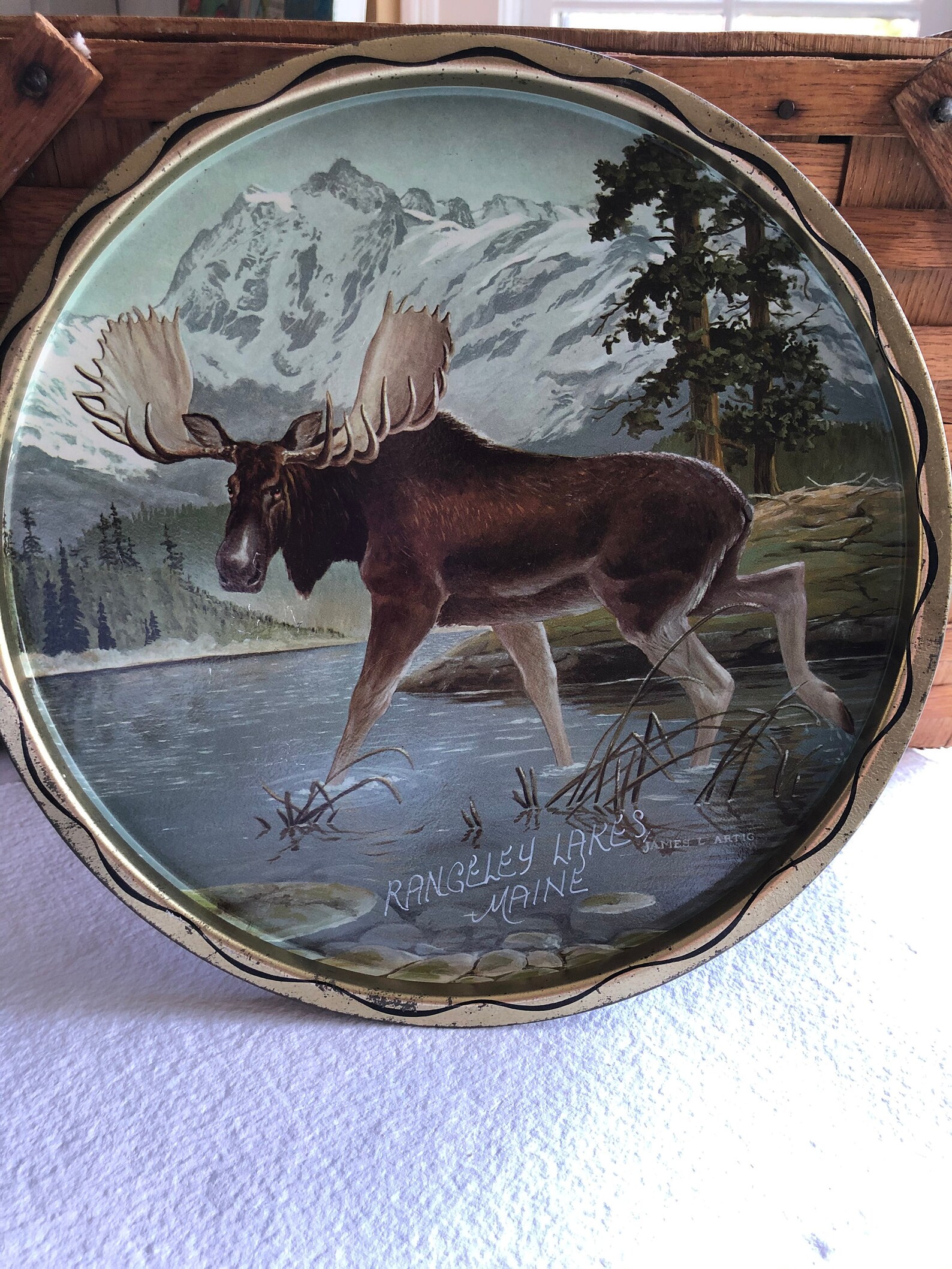 Kitschy Maine Moose Tray/ James Artig / Bar Tray/ Maine Etsy