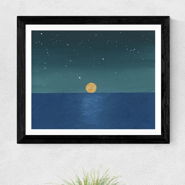 Ocean PRINT - "Starry Sea", Stars and Moon Art Print, Seascape Artwork