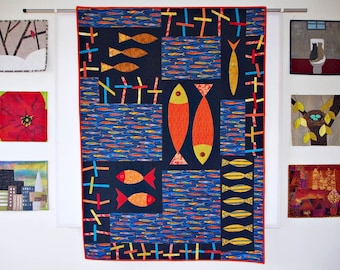 Fish and Chips quilt pattern (PDF download) by Leslie Edwards @ Quilting Fabrications