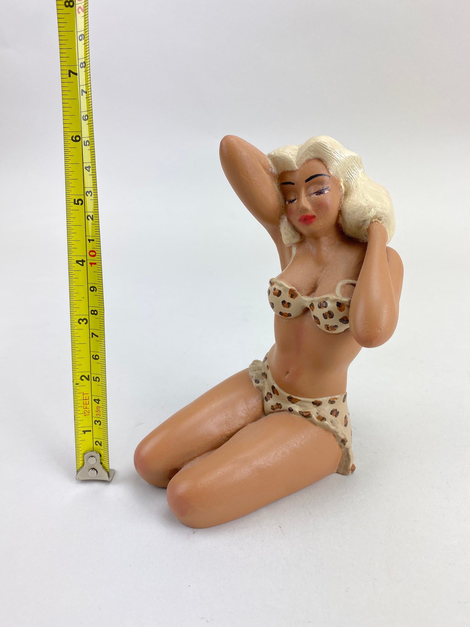 Vintage Pinup Chalkware Girl Figurine Risque Ceramic Bikini Etsy