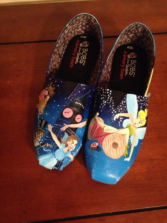 Items similar to Hand painted Bob shoes with two Scenes from Peter Pan ...