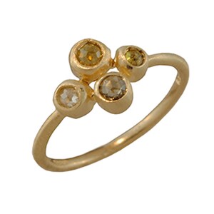 Diamantes de burbujas, Racimo de diamantes, Diamante de corte rosa blanca de champán amarillo, Anillo de oro amarillo de 14kt, Joyería Gevani