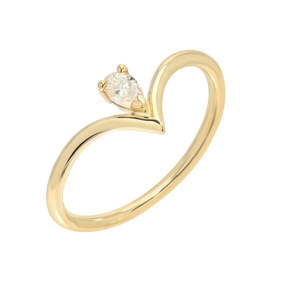 Pear Shaped Diamond V Ring 14kt Solid Yellow Gold V Ring Etsy Pear Shaped Diamond V Ring 14kt Solid Yellow Gold V Ring Etsy