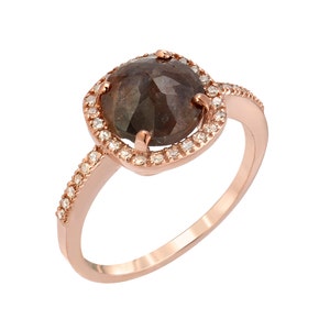 Natural Mocha Brown Rose Cut Diamond Engagement ring, Diamond Halo Ring, 14kt Rose Gold Ring. Handmade by Gevani.