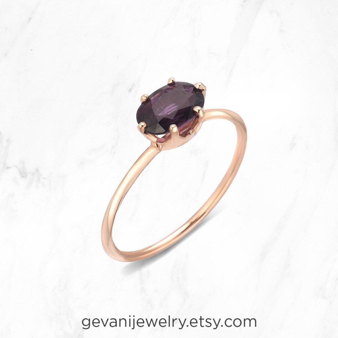 Natural Maroon Red, Oval Cut Ruby, 14kt Rose Gold Ring. Handmade by ...
