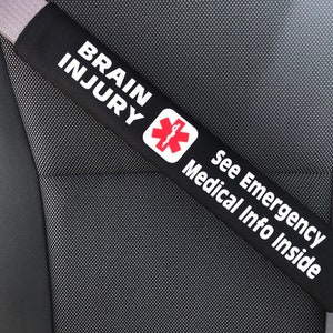 Brain Injury - Medical Alert Seatbelt Cover - With Pocket and Medical Info Sheet