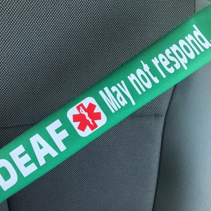 Deaf May Not Respond Medical Alert Seat belt Cover image 1