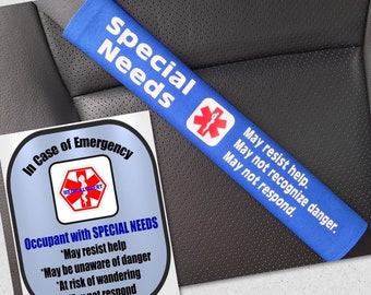 Special Needs Safety Set Seat Belt Cover Window Decal Set