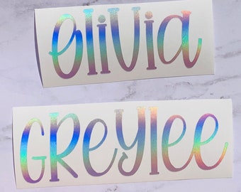 Rainbow Holographic Custom Name Decal: Personalized Vinyl Sticker - Waterproof and Permanent Vinyl