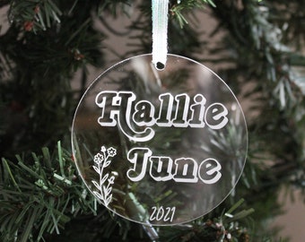 Acrylic Personalized Baby Girl Ornament | Baby Name Announcement | Baby's first Christmas Ornament | Baby Girl Ornament | FREE SHIPPING