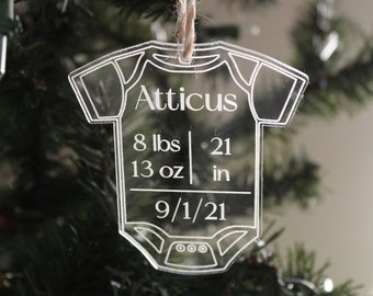 Acrylic Personalized Baby Ornament | Baby Birth Stat Ornaments | Baby's first Christmas Ornament | Baby Boy Ornament | FREE SHIPPING