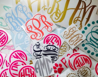 Vinyl Monogram Decal: Car, Acrylic Tray Sticker; Regular, Glitter vinyl - Permanent and Waterproof