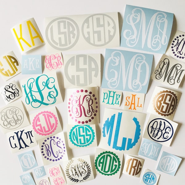 Vinyl Monogram Decal: Car, Laptop, Tumbler, Pouch Sticker; Regular, Glitter, Opal, Fluorescent vinyl - Permanent and Waterproof