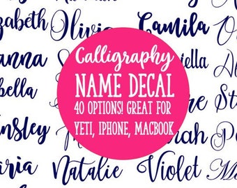 Custom Calligraphy Name Decal for Water bottle, Planner, computer : Glitter or Regular Vinyl Sticker - Waterproof and Permanent Vinyl
