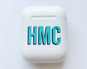 Monogram AirPods Case Decal: Double Layer Vinyl Decal, Thick Font
