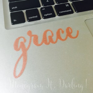 Glitter & Regular NAME Decal in Cursive - Modern Calligraphy font -  Laptop iPhone iPad Christian Quote Sticker - FREE Shipping!