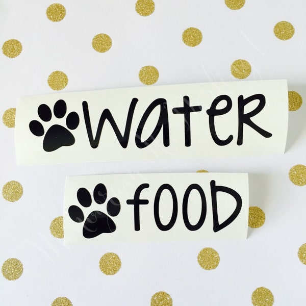 Food and Water Bowl Decals - permanent and washable vinyl - pet decals, super durable