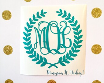 Monogrammed Wreath Sticker Decal | Many sizes and styles!
