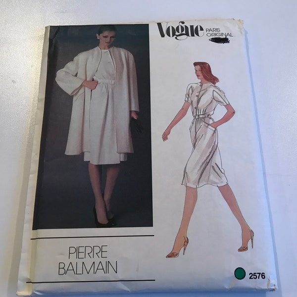 Coat of Arms! Vintage 80’s Vogue Paris Original #2576- Coat & Dress by Pierre Balmain- Size 8