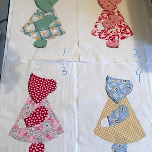 Sunbonnets for Sue’s! Vintage Bleached Muslin Quilt Square- Sunbonnet Sue- Approx 12” x 16”