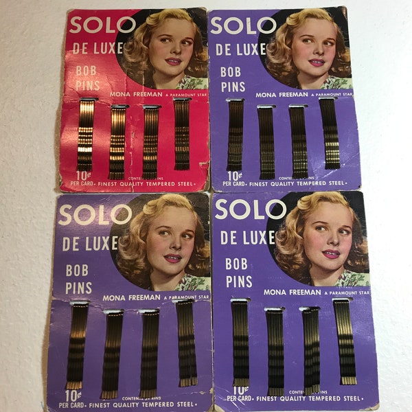 Bob or Bobby Pins? Vintage Solo DeLuxe Tempered Steele Bob Pins- featuring Paramount Star Mona Freeman