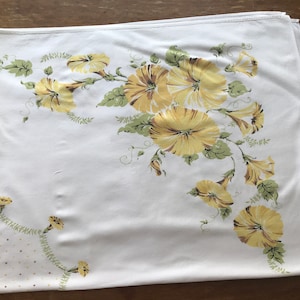 Yellow Delight! Vintage Cotton Rectangle Tablecloth w/Yellow Morning Glory Design- 41 x 53