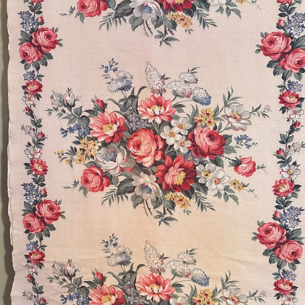 Past Florals Adorned! Antique 1930-40’s Drapery Barkcloth Type Floral/Border Yardage Fabric- 33” x 169”
