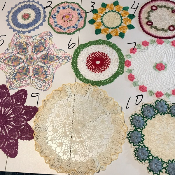 Come One come All! Vintage Doilies 10 designs and Sizes-Sold Seperately