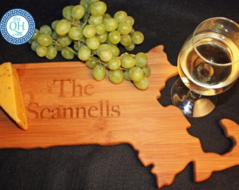 Massachusetts State Shaped Cutting Board Personalized Wedding Housewarming New Home Moving Hostess Host Closing Unique Gift