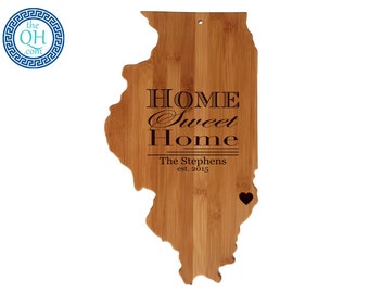 Illinois Personalized Cutting Board | Home Sweet Home Custom Housewarming or Unique Wedding Gift